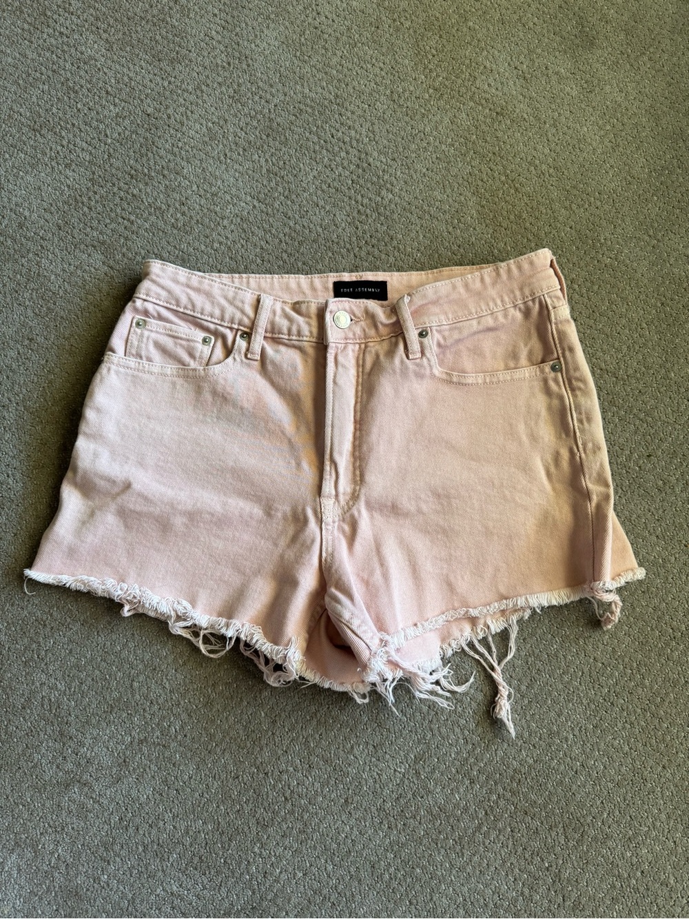 High-Rise Light Pink Frayed Denim Shorts